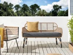 Ławka ogrodowa z poduchą PRATELLO 122 cm Technorattan Naturalny
