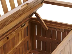 Ławka ogrodowa z poduchą SOVANA 120 cm ze schowkiem Drewno akacjowe Czerwony