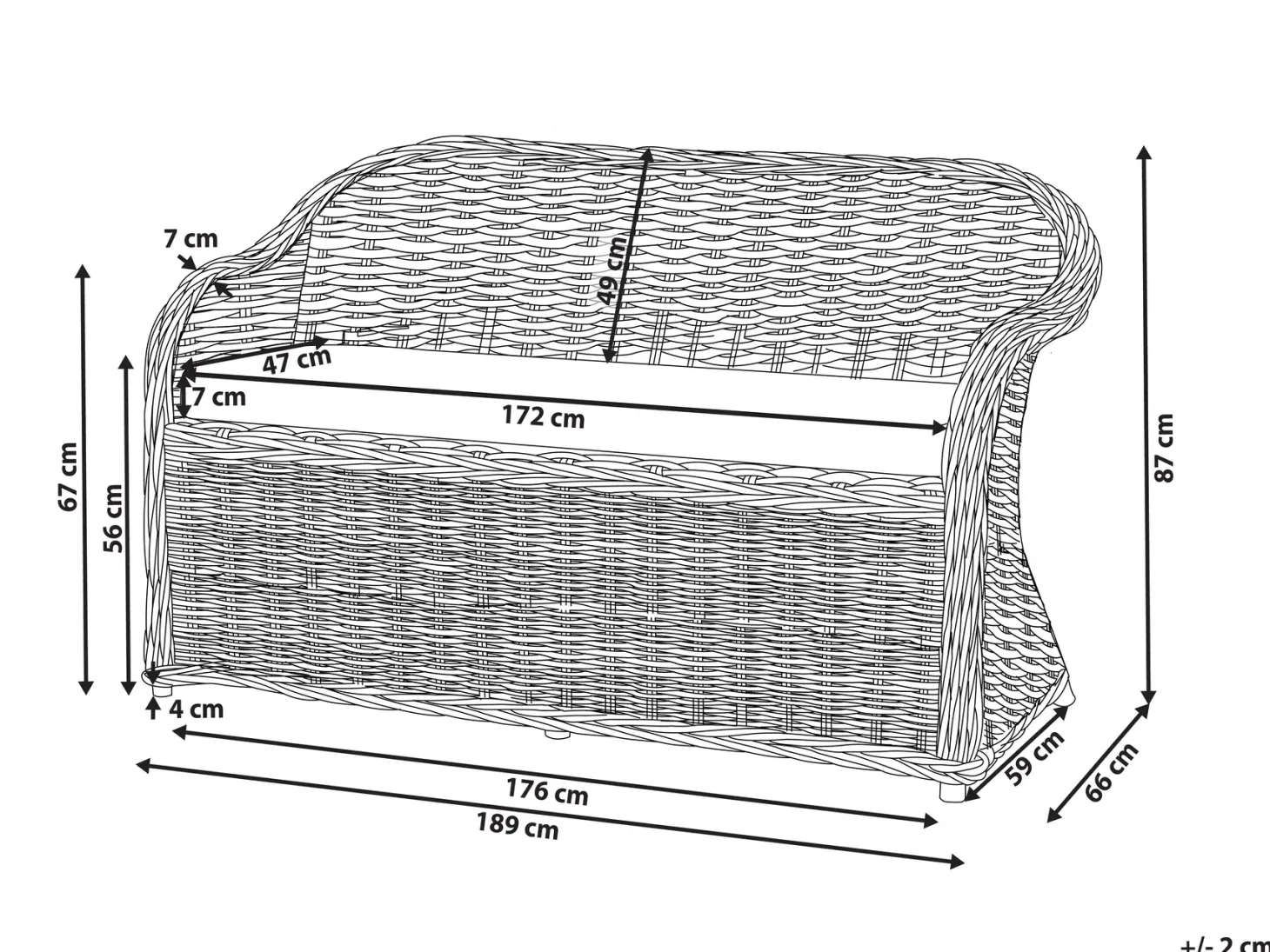 Ławka ogrodowa z poduchą SUSUA 189 cm Rattan Naturalny