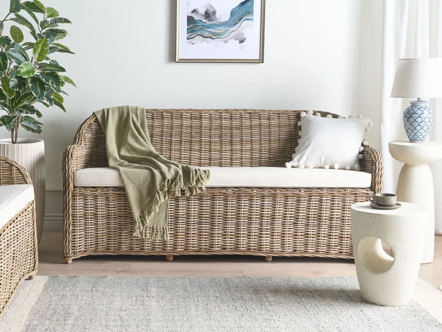 Ławka ogrodowa z poduchą SUSUA 189 cm Rattan Naturalny