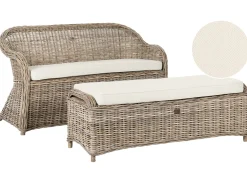 Ławka ogrodowa z poduchą SUSUA 150 cm z otomaną Rattan Naturalny