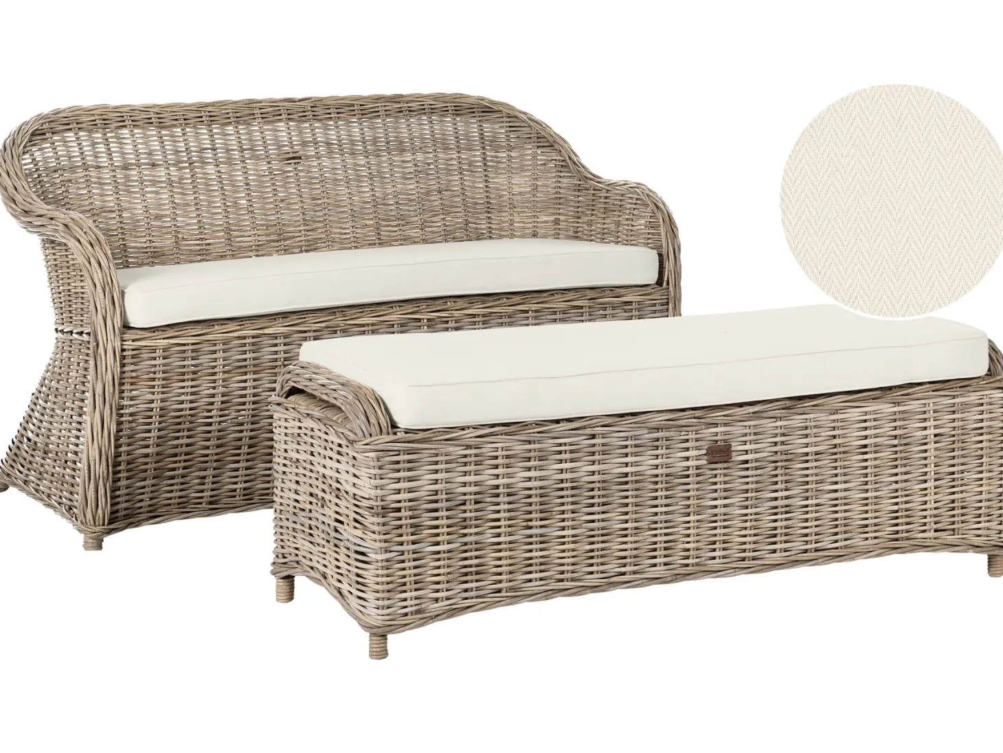 Ławka ogrodowa z poduchą SUSUA 150 cm z otomaną Rattan Naturalny