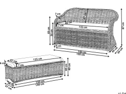 Ławka ogrodowa z poduchą SUSUA 150 cm z otomaną Rattan Naturalny