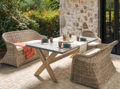 Ławka ogrodowa z poduchą SUSUA 150 cm z otomaną Rattan Naturalny