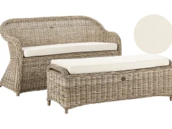 Ławka ogrodowa z poduchą SUSUA 141 cm z otomaną Rattan Naturalny