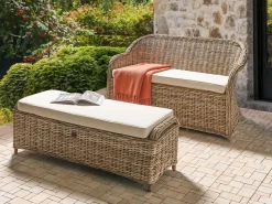 Ławka ogrodowa z poduchą SUSUA 141 cm z otomaną Rattan Naturalny
