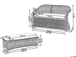 Ławka ogrodowa z poduchą SUSUA 141 cm z otomaną Rattan Naturalny