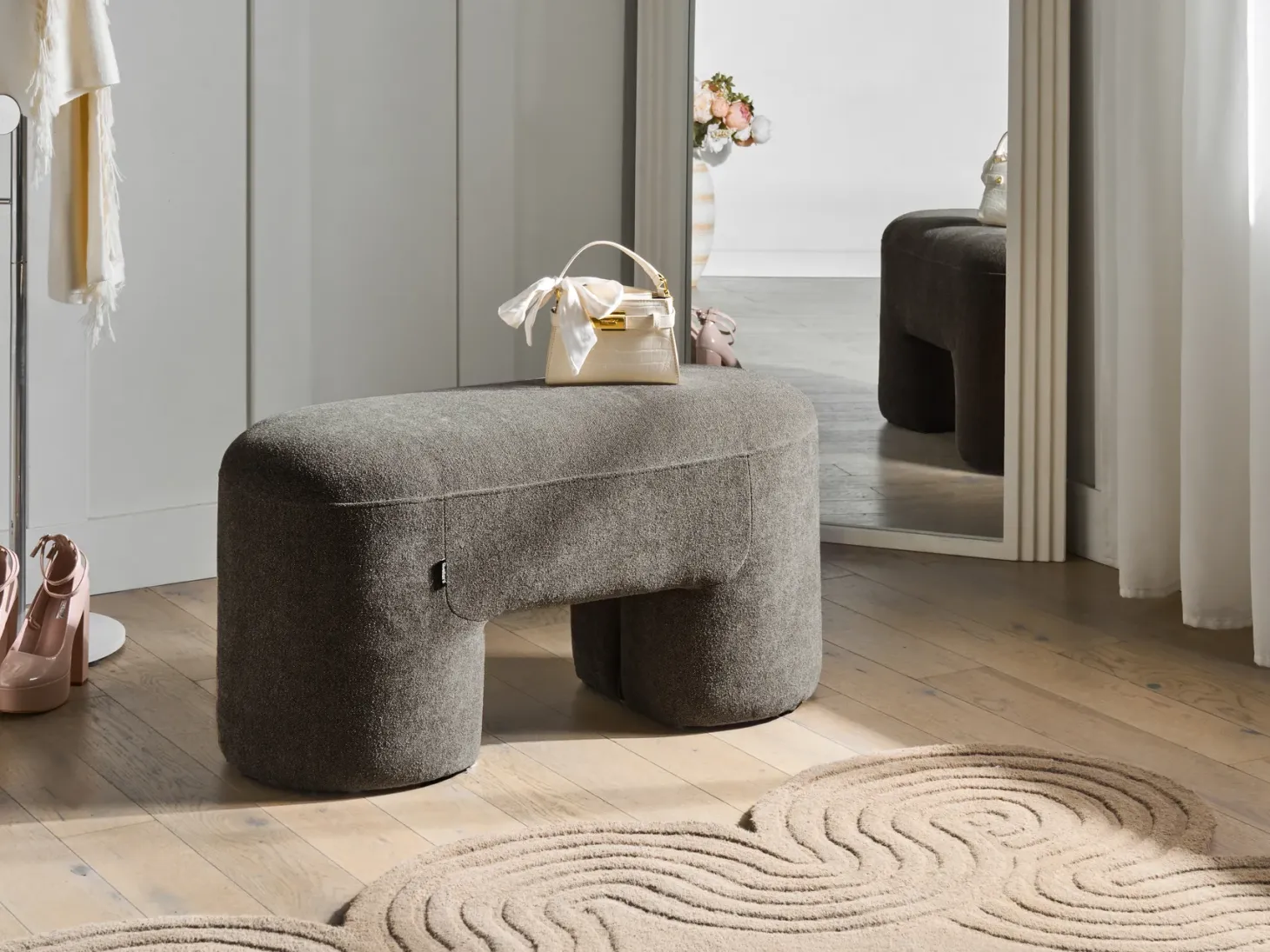Ławka tapicerowana DECORAH Boucle Brązowy