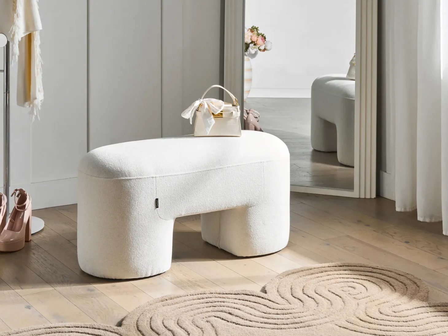Ławka tapicerowana DECORAH Boucle Biały