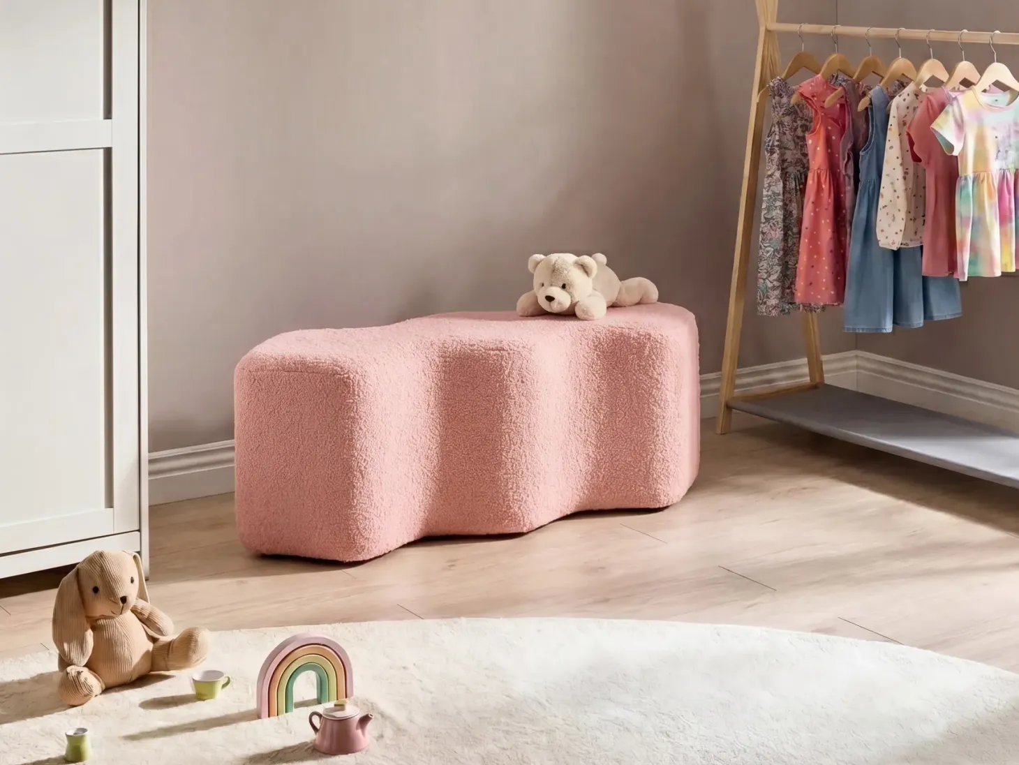 Ławka tapicerowana LITTLETON Boucle Różowy