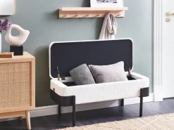 Outlet Ławka tapicerowana ze schowkiem WARREN Szenil Złamana biel Wszystkie Akcesoria|Ławki Tapicerowane