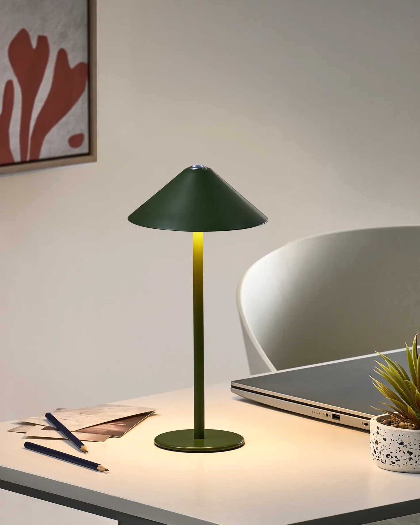 Bezprzewodowa lampa stołowa LED MODJO Ze ściemniaczem Metal Zielony