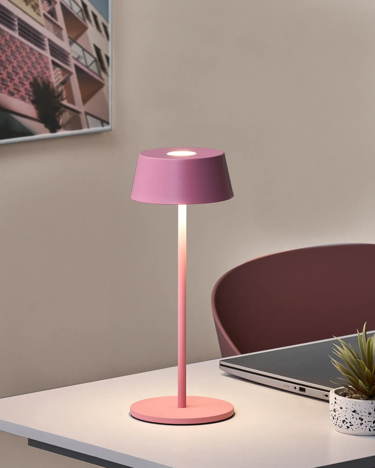 Bezprzewodowa lampa stołowa LED GUDER Ze ściemniaczem Metal Różowy