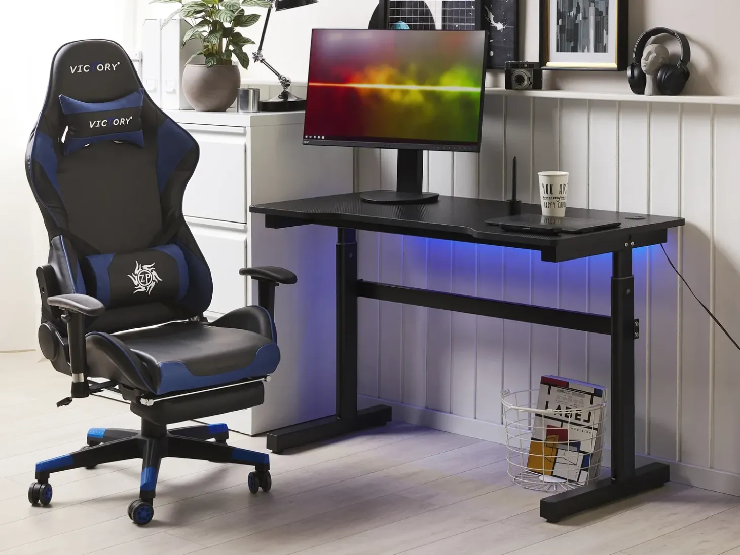 Hot Biurko gamingowe regulowane manualnie DURBIN 120 cm 60 cm RGB LED Dzieci Wszystkie Biurka|Biurka Gamingowe