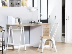 Sale Biurko HEBER Brązowy/ biały 140 cm 60 cm z szufladami Dzieci Biurka Domowe|Biurka Dla Dzieci