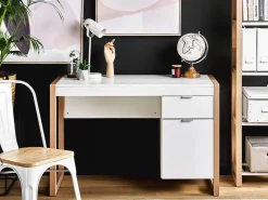 Sale Biurko JOHNSON Brązowy/ biały 112 cm 50 cm ze schowkiem Dzieci Biurka Domowe|Biurka Dla Dzieci