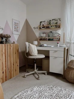 Sale Biurko JOHNSON Brązowy/ biały 112 cm 50 cm ze schowkiem Dzieci Biurka Domowe|Biurka Dla Dzieci