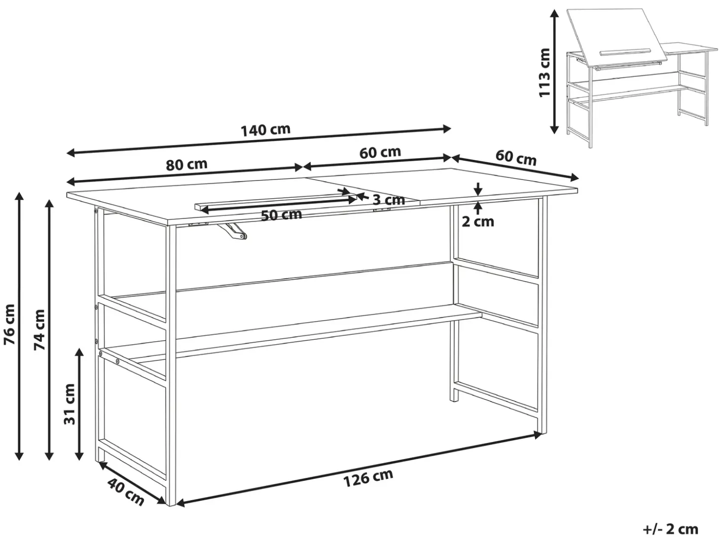Discount Biurko kreślarskie z regulowanym blatem ORAN 140 cm 60 cm Dzieci Wszystkie Biurka|Biurka Domowe
