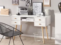 New Biurko LEVIN Biały 110 cm 55 cm z szufladami Dzieci Biurka Domowe|Biurka Dla Dzieci