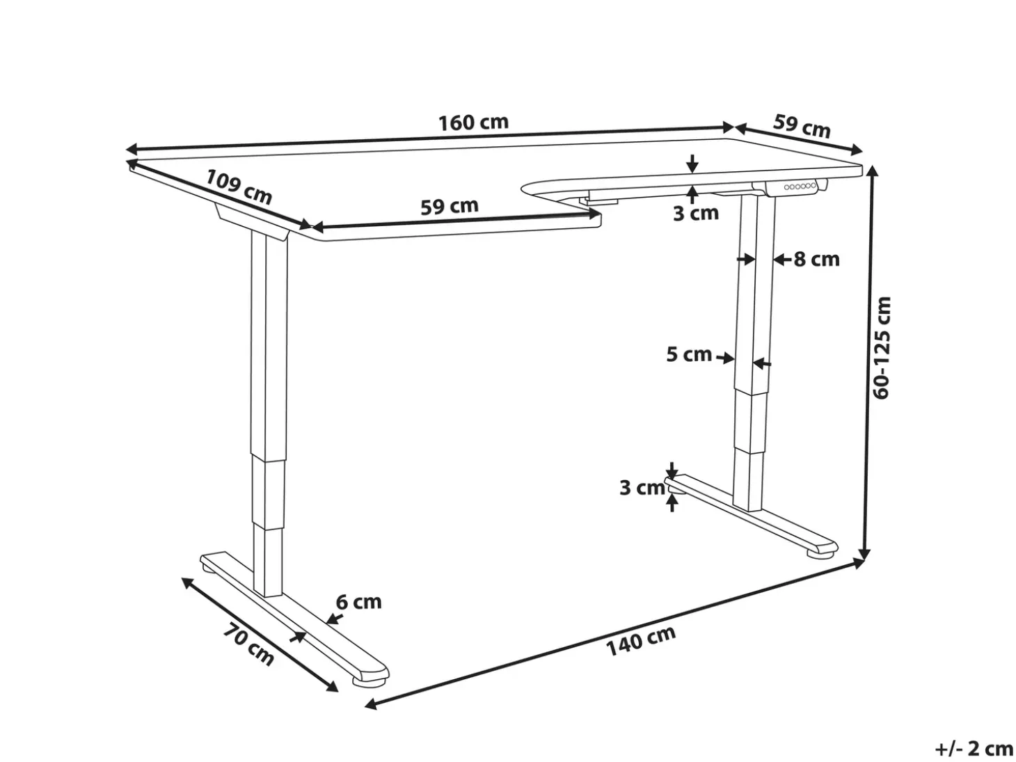 New Biurko narożne regulowane elektrycznie DESTINES Biały/ czarny 160 cm 109 cm Wszystkie Biurka|Biurka Z Regulacją Wysokości
