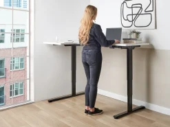 New Biurko narożne regulowane elektrycznie DESTINES Biały/ czarny 160 cm 109 cm Wszystkie Biurka|Biurka Z Regulacją Wysokości