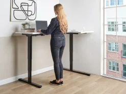 Outlet Biurko narożne regulowane elektrycznie DESTINES Biały/ czarny 160 cm 109 cm Wszystkie Biurka|Biurka Z Regulacją Wysokości