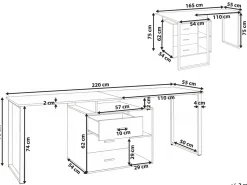 Hot Biurko regulowane ASHMORE Biały 165/220 cm 55 cm Dzieci Wszystkie Biurka|Biurka Domowe