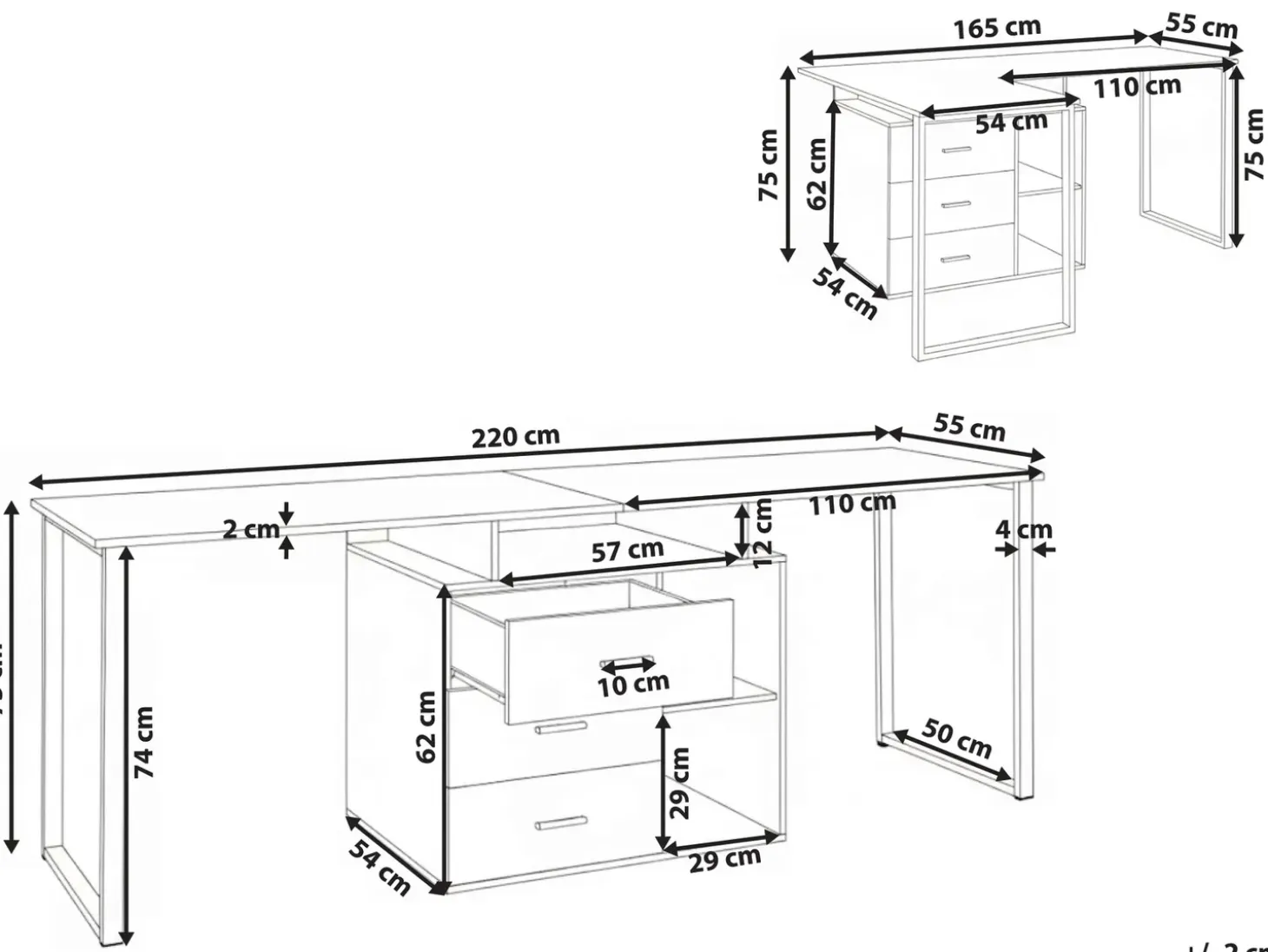 Hot Biurko regulowane ASHMORE Biały 165/220 cm 55 cm Dzieci Wszystkie Biurka|Biurka Domowe