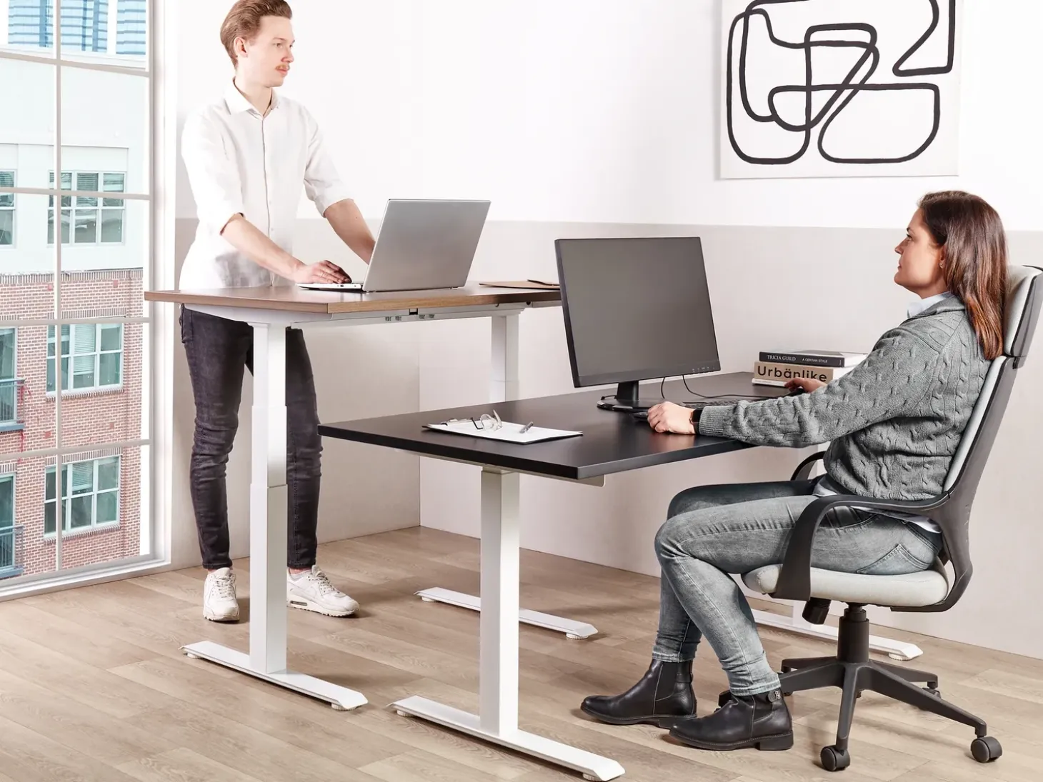 Outlet Biurko regulowane elektrycznie DESTINES Czarny/ biały 80 cm Wszystkie Biurka|Biurka Z Regulacją Wysokości