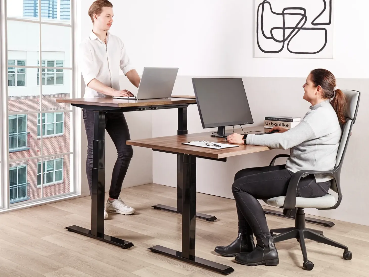 Sale Biurko regulowane elektrycznie DESTINES Brązowy/ czarny 80 cm Wszystkie Biurka|Biurka Z Regulacją Wysokości