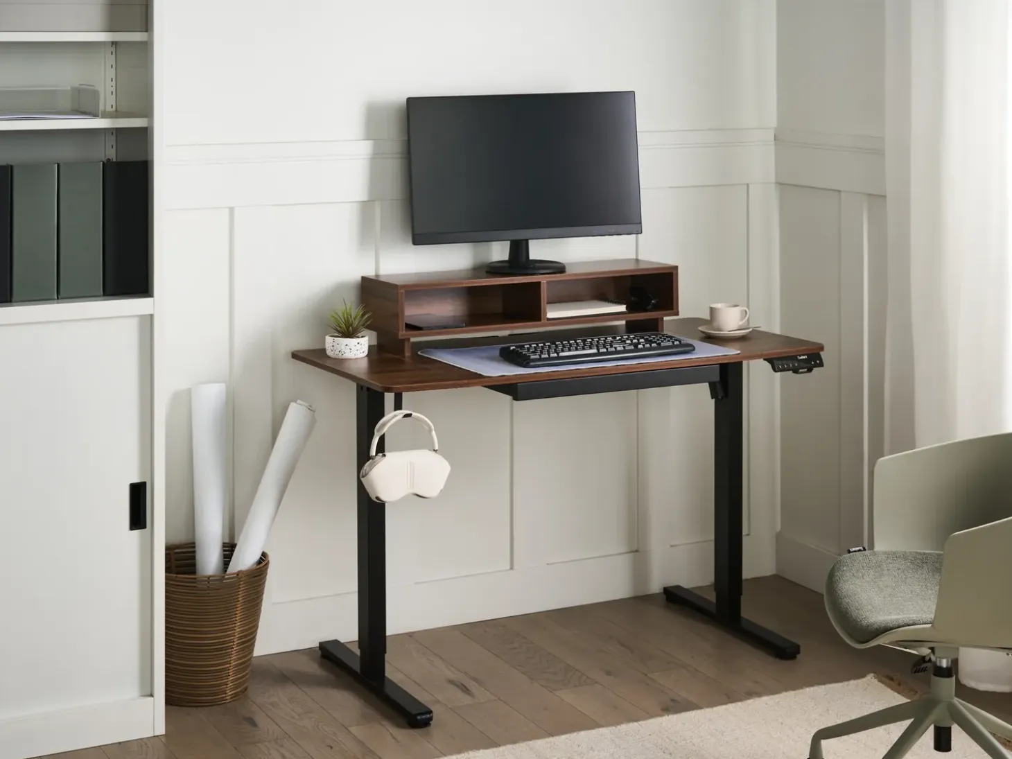 New Biurko regulowane elektrycznie LUCAMA Brązowy/ czarny 120 cm 60 cm Z portem USB Wszystkie Biurka|Biurka Z Regulacją Wysokości