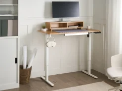 New Biurko regulowane elektrycznie LUCAMA Jasny brąz/ biały 120 cm 60 cm Z portem USB Wszystkie Biurka|Biurka Z Regulacją Wysokości