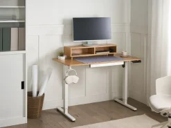 New Biurko regulowane elektrycznie LUCAMA Jasny brąz/ biały 120 cm 60 cm Z portem USB Wszystkie Biurka|Biurka Z Regulacją Wysokości