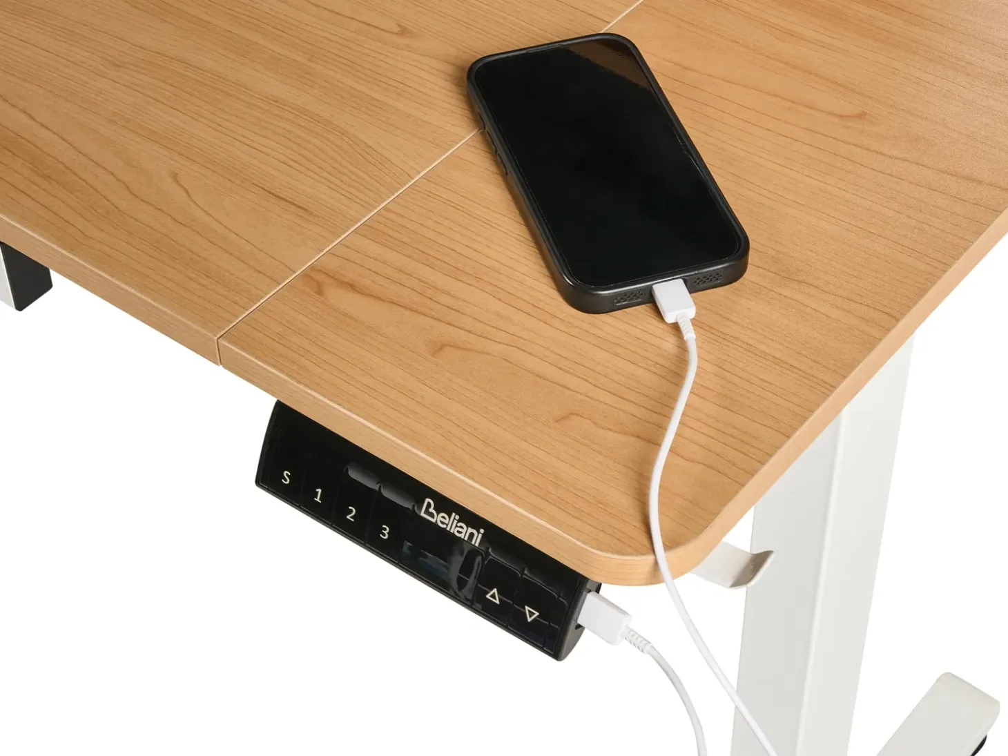 New Biurko regulowane elektrycznie LUCAMA Jasny brąz/ biały 120 cm 60 cm Z portem USB Wszystkie Biurka|Biurka Z Regulacją Wysokości