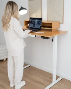 New Biurko regulowane elektrycznie LUCAMA Jasny brąz/ biały 120 cm 60 cm Z portem USB Wszystkie Biurka|Biurka Z Regulacją Wysokości