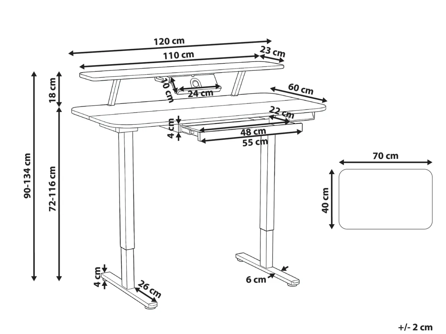 Outlet Biurko regulowane elektrycznie WILBANKS 120 cm 60 cm Z portem USB Wszystkie Biurka|Biurka Z Regulacją Wysokości