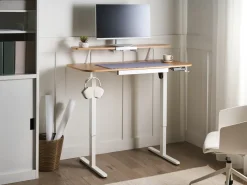 Hot Biurko regulowane elektrycznie WILBANKS Jasny brąz/ biały 120 cm 60 cm Z portem USB Wszystkie Biurka|Biurka Z Regulacją Wysokości