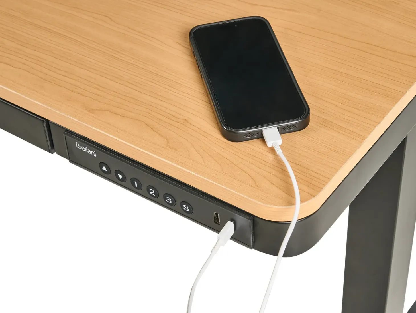 New Biurko regulowane elektrycznie PENLY Czarny/ jasny brąz 120 cm 60 cm Z portem USB Wszystkie Biurka|Biurka Z Regulacją Wysokości