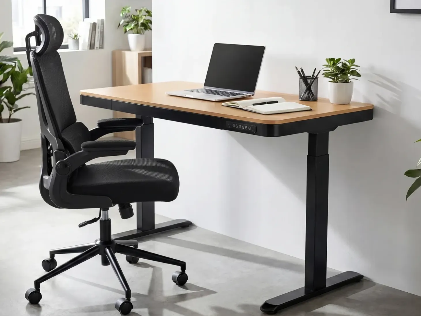 New Biurko regulowane elektrycznie PENLY Czarny/ jasny brąz 120 cm 60 cm Z portem USB Wszystkie Biurka|Biurka Z Regulacją Wysokości