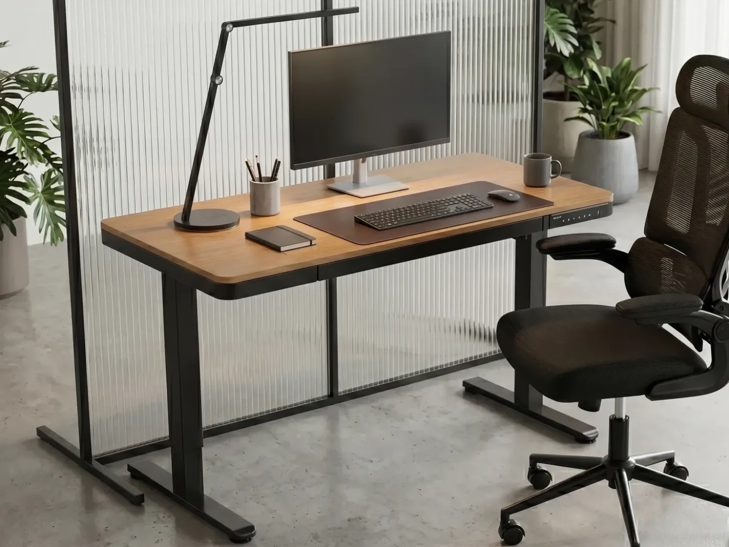 New Biurko regulowane elektrycznie PENLY Czarny/ jasny brąz 120 cm 60 cm Z portem USB Wszystkie Biurka|Biurka Z Regulacją Wysokości