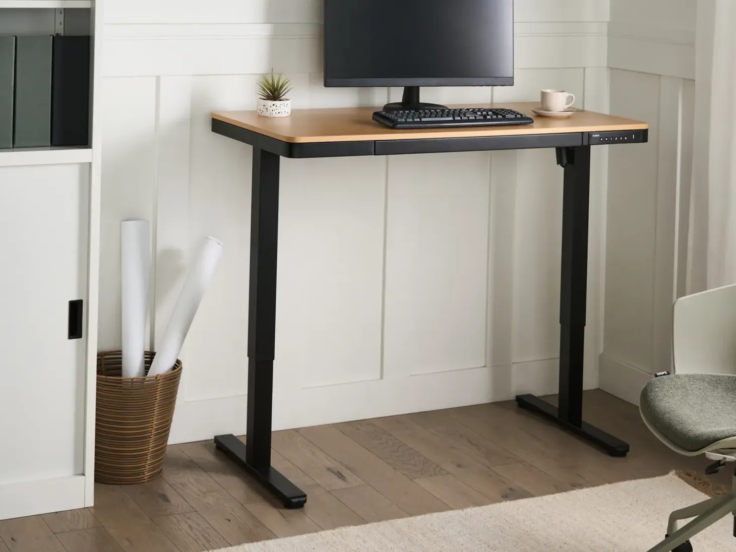 New Biurko regulowane elektrycznie PENLY Czarny/ jasny brąz 120 cm 60 cm Z portem USB Wszystkie Biurka|Biurka Z Regulacją Wysokości