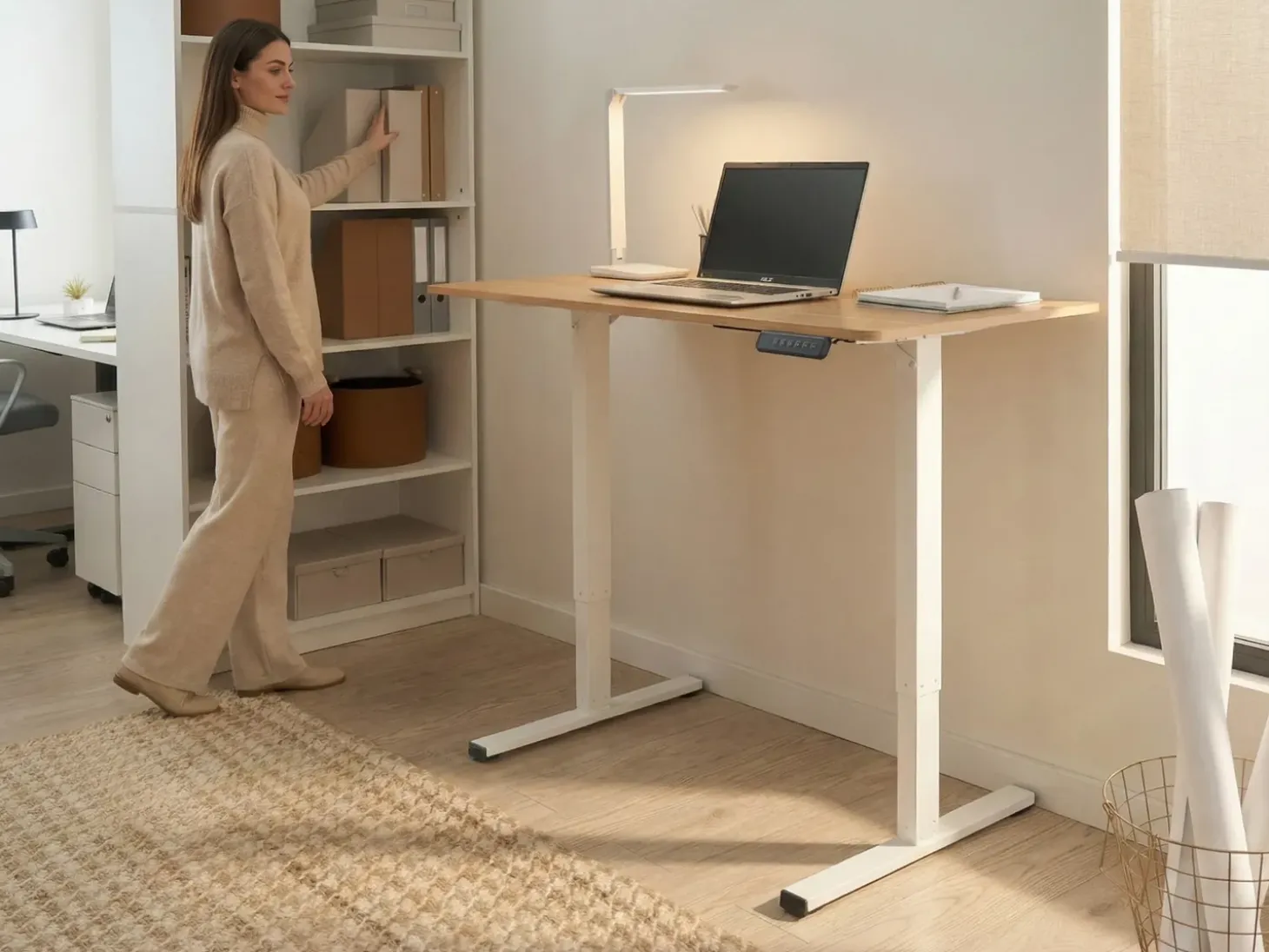Discount Biurko regulowane elektrycznie TAVARES Jasny brąz/ biały 120 cm 60 cm Wszystkie Biurka|Biurka Z Regulacją Wysokości