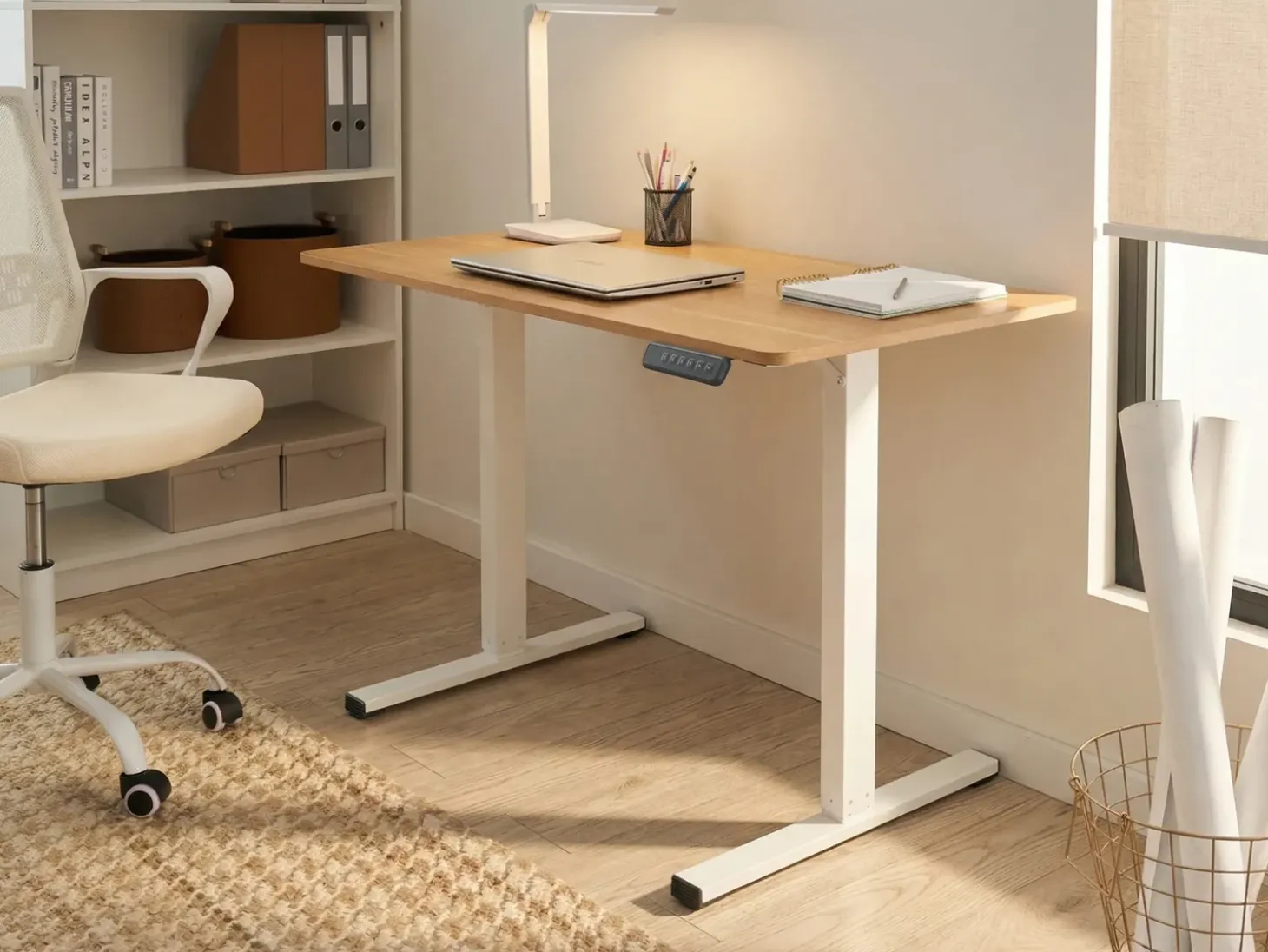 Discount Biurko regulowane elektrycznie TAVARES Jasny brąz/ biały 120 cm 60 cm Wszystkie Biurka|Biurka Z Regulacją Wysokości