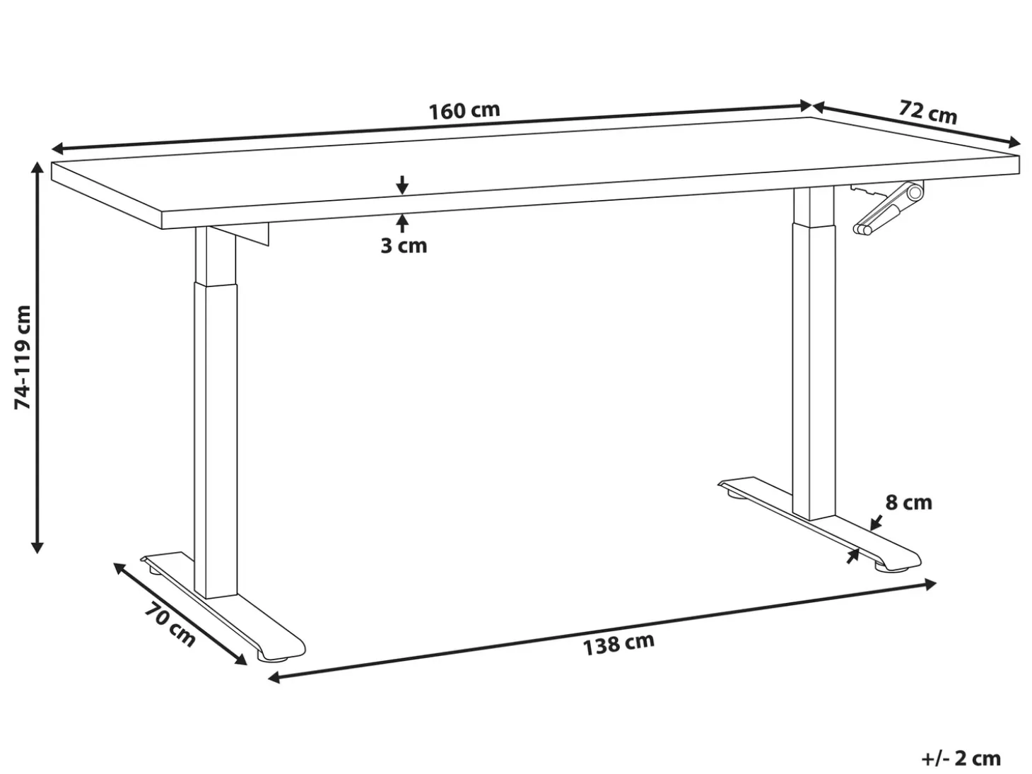 Best Biurko regulowane manualnie DESTINES Czarny/ biały 72 cm Wszystkie Biurka|Biurka Z Regulacją Wysokości