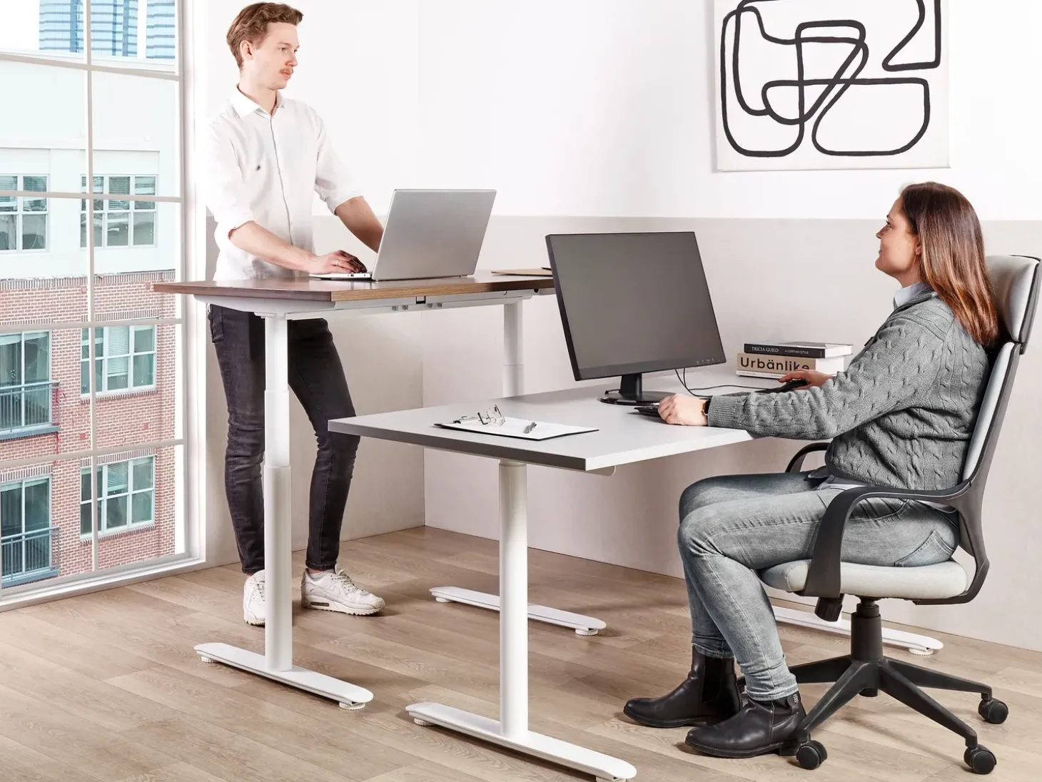Online Biurko regulowane manualnie DESTINAS Szary/ biały 72 cm Wszystkie Biurka|Biurka Z Regulacją Wysokości