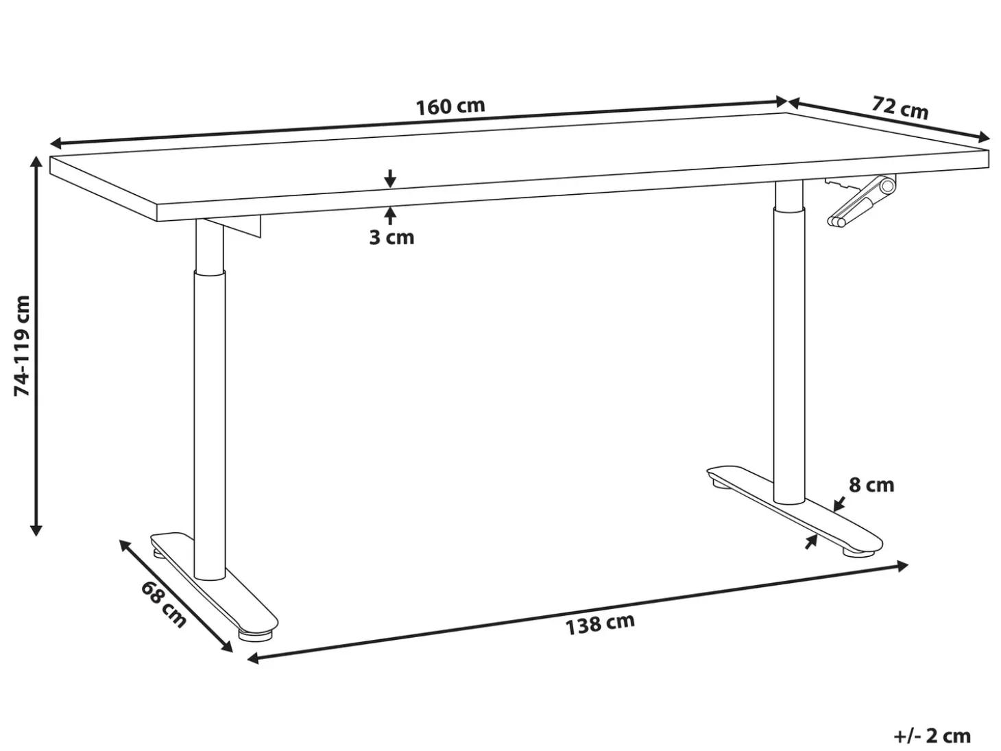 Clearance Biurko regulowane manualnie DESTINAS 72 cm Wszystkie Biurka|Biurka Z Regulacją Wysokości