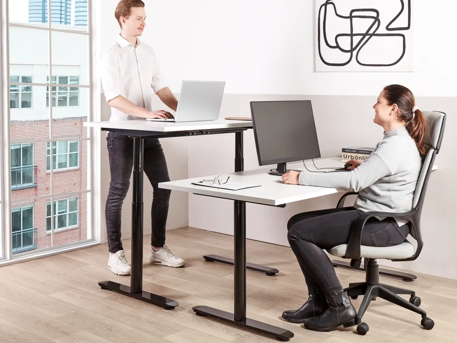Outlet Biurko regulowane manualnie DESTINAS Biały/ czarny 72 cm Wszystkie Biurka|Biurka Z Regulacją Wysokości