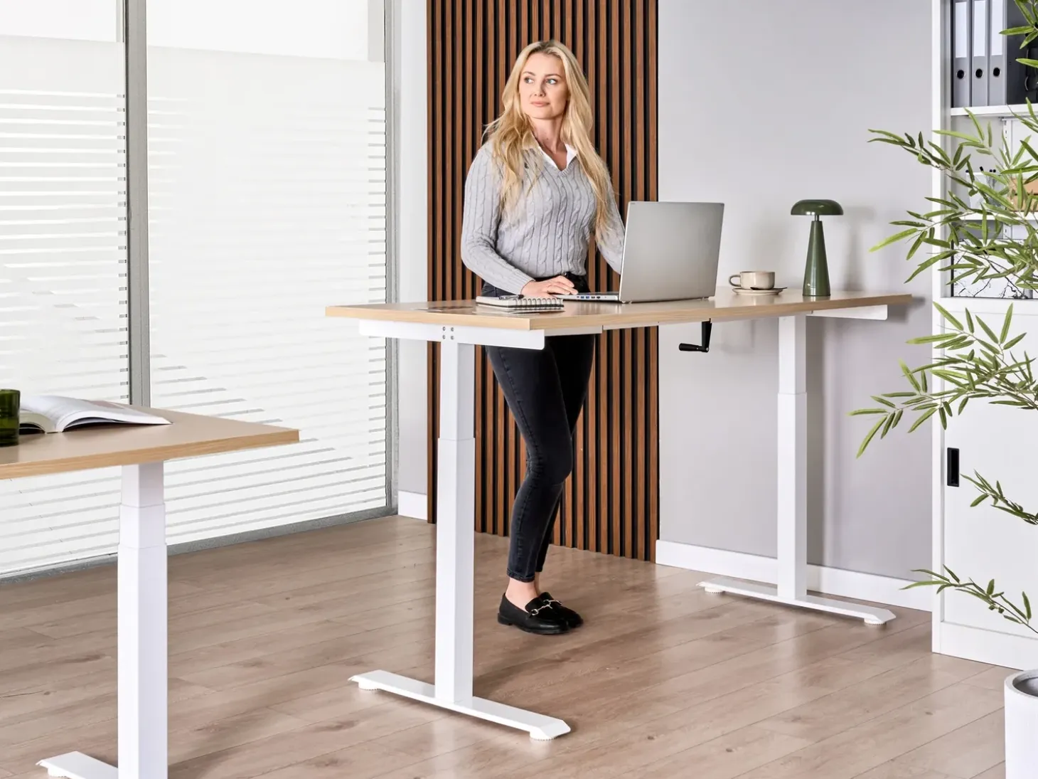Biurko regulowane manualnie DESTINES Jasny brąz/ biały 72 cm Wszystkie Biurka|Biurka Z Regulacją Wysokości