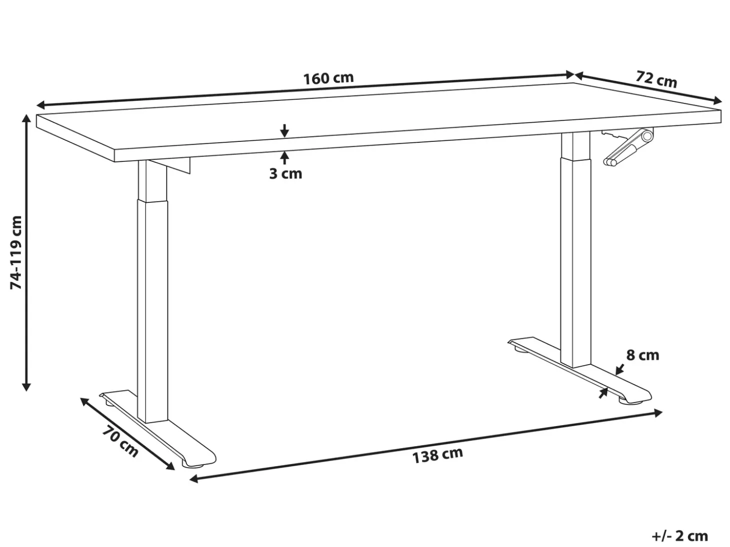 Biurko regulowane manualnie DESTINES Jasny brąz/ biały 72 cm Wszystkie Biurka|Biurka Z Regulacją Wysokości