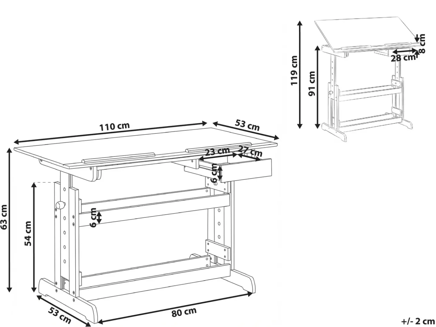 Clearance Biurko regulowane manualnie NANNUP Biały 110 cm 53 cm Wszystkie Biurka|Biurka Z Regulacją Wysokości